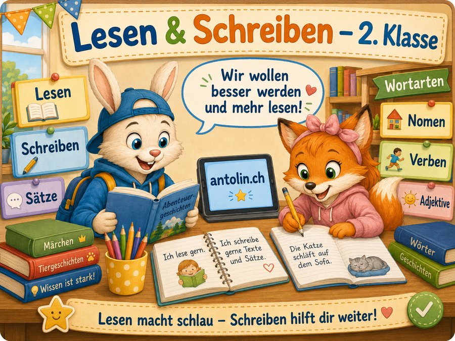 Lesen und Schreiben in der 2. Klasse: Wortarten, Nomen, Verben, Adjektive und Sätze